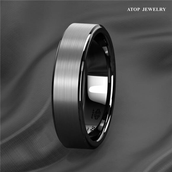 6mm Black Brushed Titanium Men's Wedding Band Ring - Unisex Wedding Ring - Picture 6 of 6